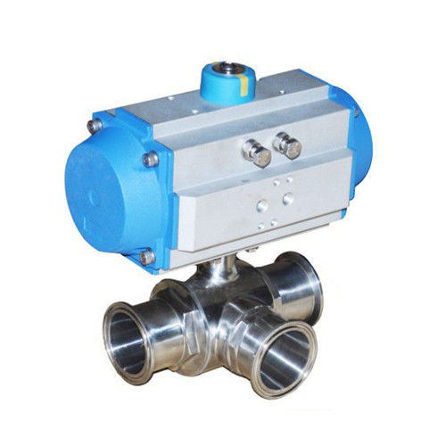 Sanitary three way ball valve,Pneumatic Operated,tri clamped connection ...